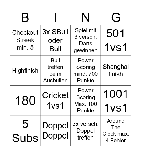 Darts Bingo vs. Max Bingo Card