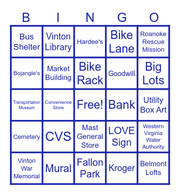 Vinton Bus Route (35 & 36) Bingo Card