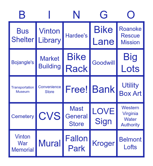 Vinton Bus Route (35 & 36) Bingo Card