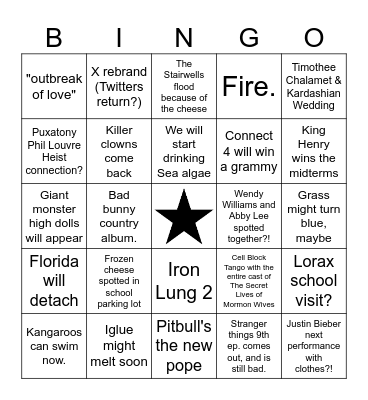 2026 Bingo Card Bingo Card