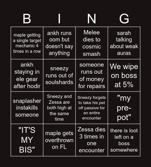 Echidna Raid bingo Card