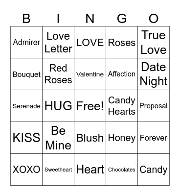 Valentines Day Bingo Card