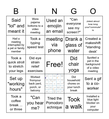 Remote Work Bingo Card