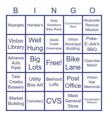 VINTON BUS ROUTE (35 & 36) Bingo Card