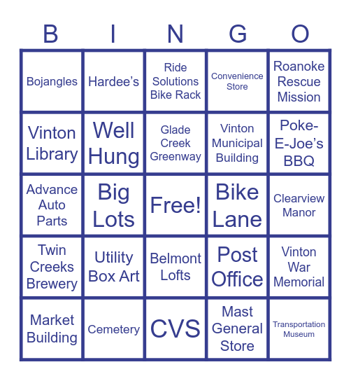 VINTON BUS ROUTE (35 & 36) Bingo Card