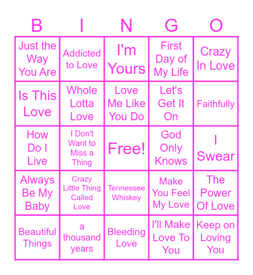 L-O-V-E Bingo Card