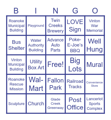 Vinton Bus Route (35 & 36) Bingo Card