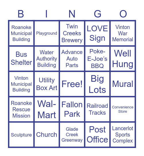 Vinton Bus Route (35 & 36) Bingo Card