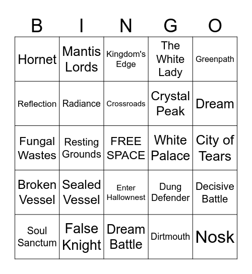 Hollow Knight Bingo Card