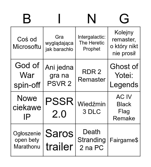 State of Play February 2026 Bingo Card