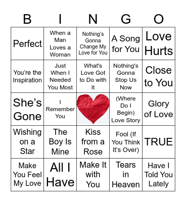 River Hills Love Songs Bingo Card