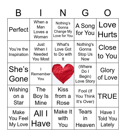 River Hills Love Songs Bingo Card