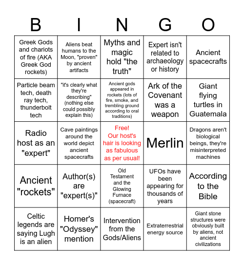 Ancient Aliens S2,E6 Bingo Card