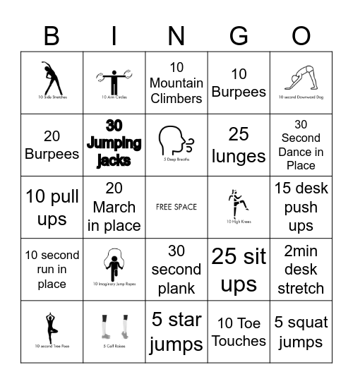 Fitness Bingo Card