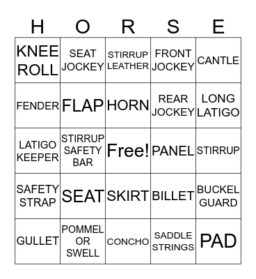 PARTS OF THE ENGLISH AND WESTERN SADDLE Bingo Card