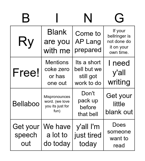 AP Lang Bingo Card