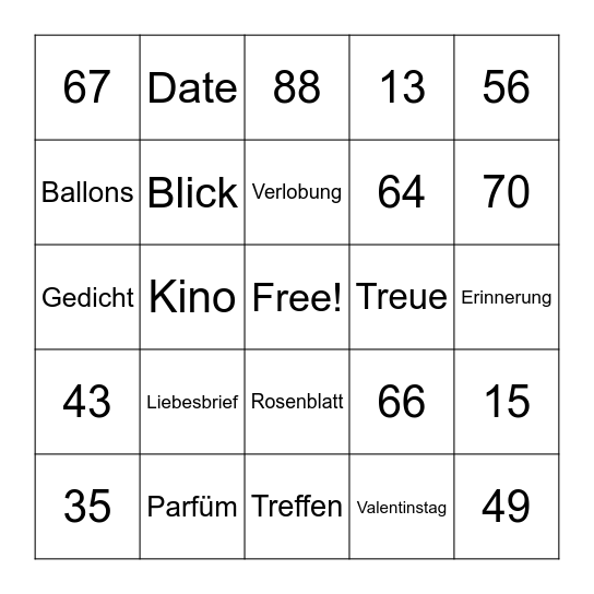 Valentines Tag Bingo Card