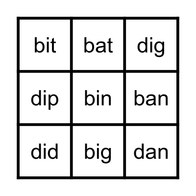 b/d Bingo Card