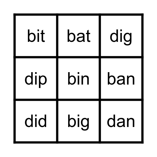 b/d Bingo Card