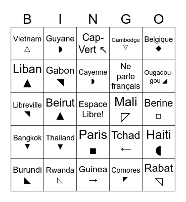 Les pays francophones et les capitales Bingo Card