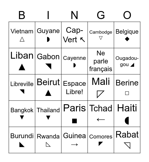 Les pays francophones et les capitales Bingo Card