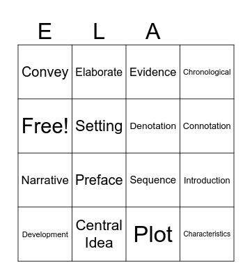 Academic Vocabulary Bingo Card