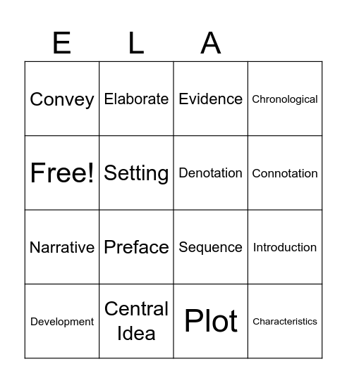 Academic Vocabulary Bingo Card