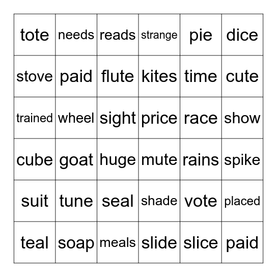 Long Vowels Say their name! Bingo Card