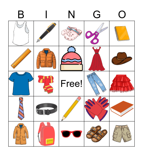 La ropa y materiales escolares Bingo Card