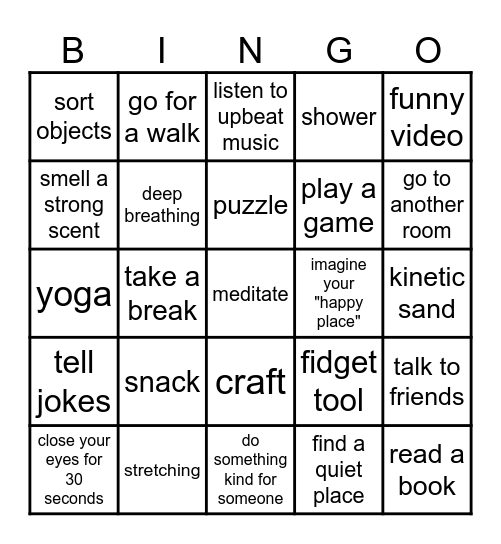 COPING STRATEGIES Bingo Card
