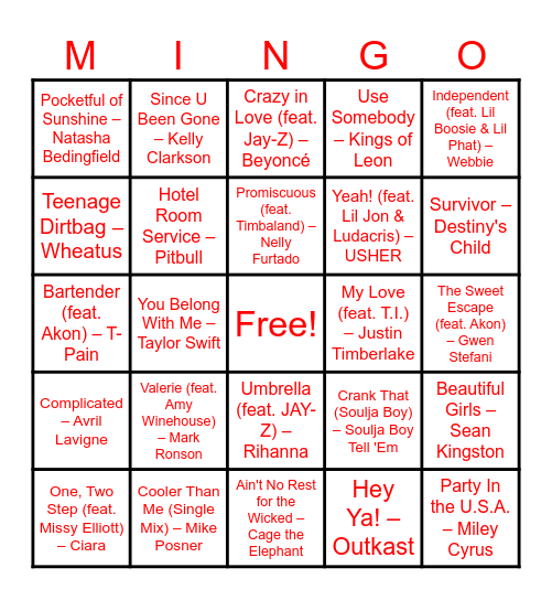 Music Bingo Card