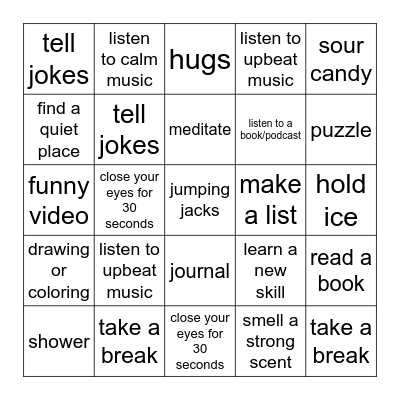 COPING STRATEGIES Bingo Card