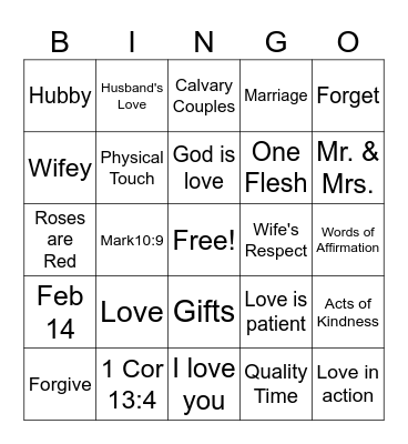 Love & Marriage Bingo Card