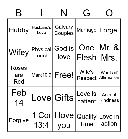 Love & Marriage Bingo Card