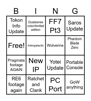 State Of Play Bingo Card