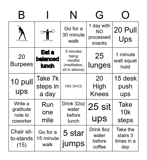Fitness Bingo Card