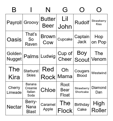 Pop Drinks Bingo Card