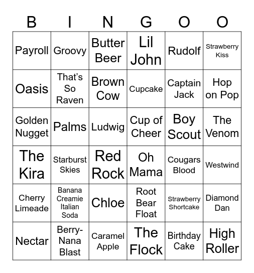 Pop Drinks Bingo Card