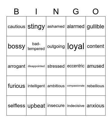 Vocabulary Bingo Card