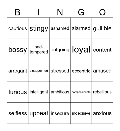 Vocabulary Bingo Card