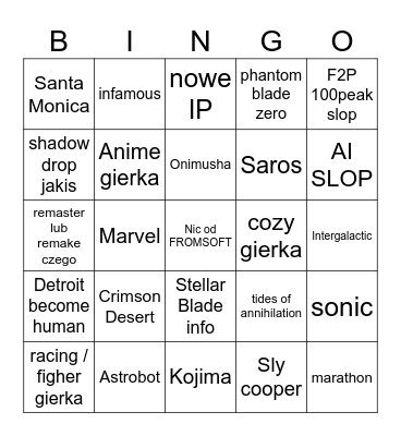 State of play 2026 Bingo Card