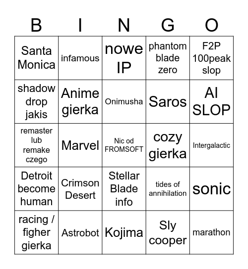 State of play 2026 Bingo Card