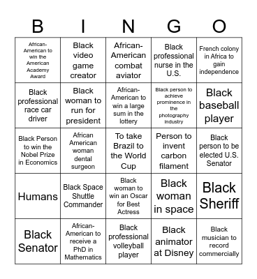Black History Month at Nora Bingo Card