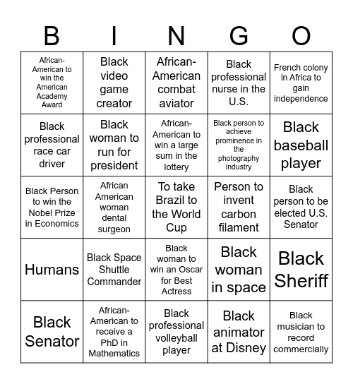 Black History Month at Nora Bingo Card