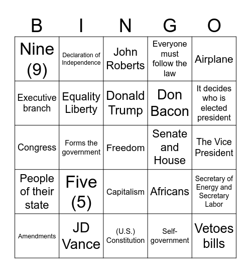 Award Ceremony Bingo Card
