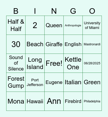Dee Bingo Card