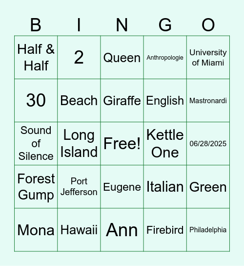 Dee Bingo Card