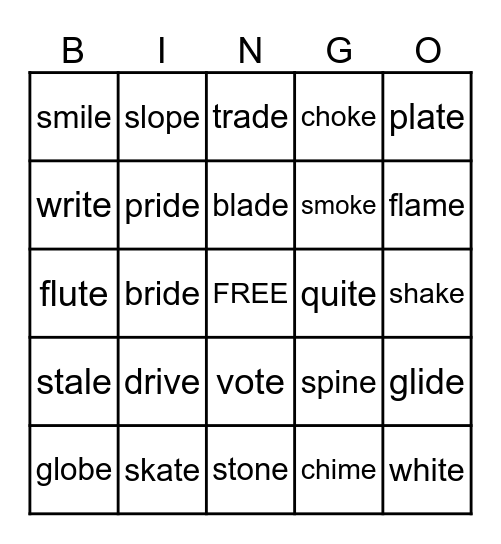 Magic E Bingo Card