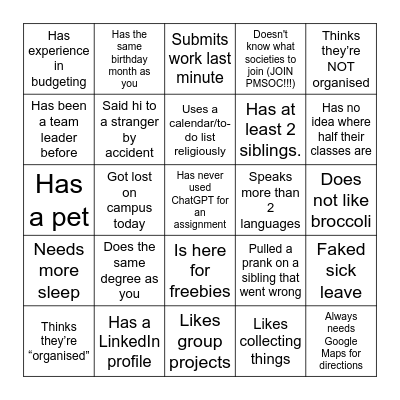 Untitled Bingo Card