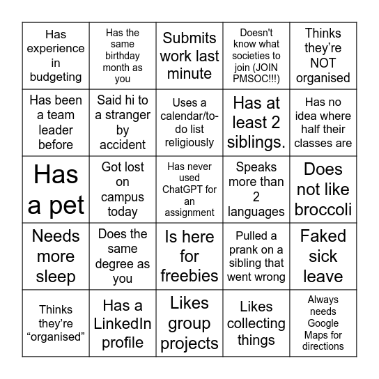 Untitled Bingo Card